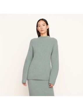 Vince Boxy Rib Mock Neck Wool Blend Sweater in Heather Aegean